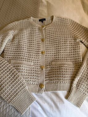 Cream Textured Knit Button-Front Women's Sweater